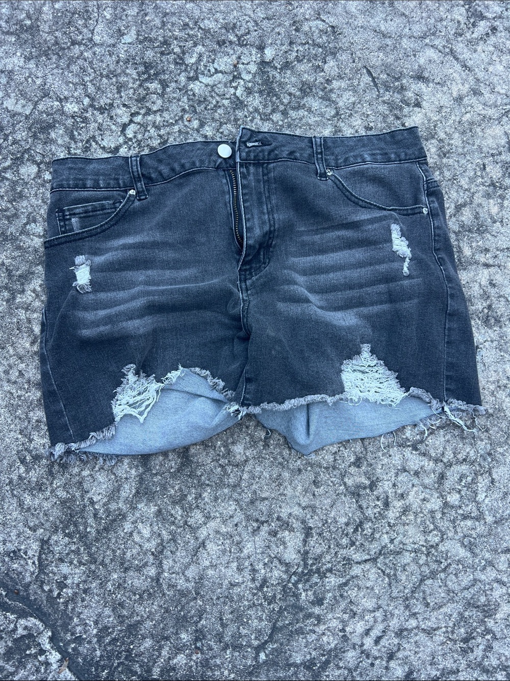 Women's Black Distressed Denim Shorts XL